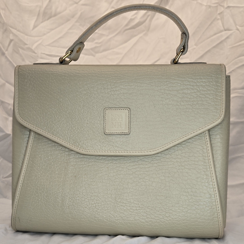 Vintage Nina Ricci Leather Top Handle Bag Cream Crossbody Quiet Luxury
